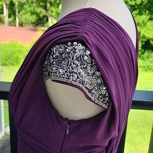 JS Boutique V-Neck Embellished Pleated Surplice Long dress